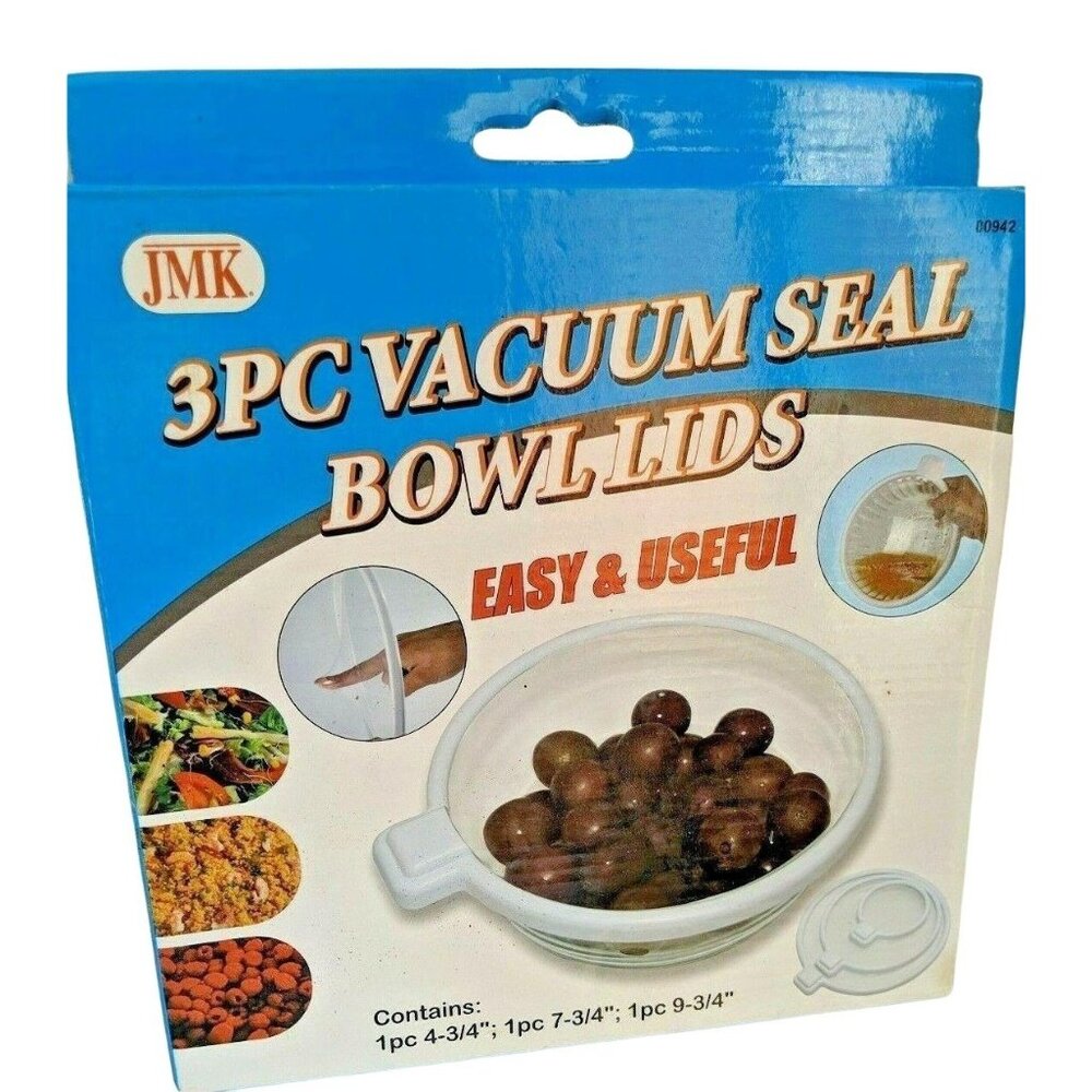 3 PC Vacuum Seal Bowl Lids New 4 3/4", 7  3/4", 9 3/4" Kitchen  7L